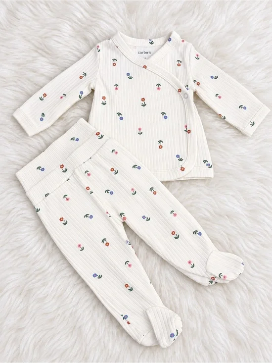 Carter's Cream Floral Ribbed Two-Piece Baby Pajama Set