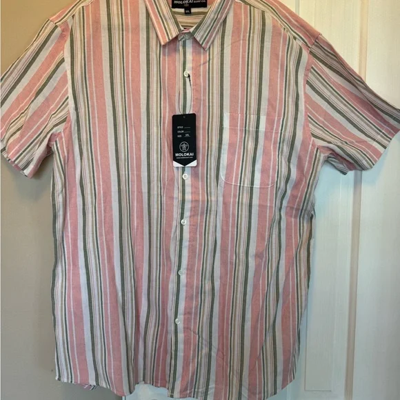 Molokai Surf Co Men's Pink Striped Shirt Size XXL