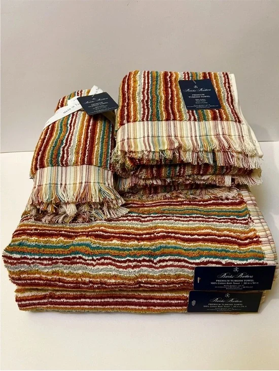 Brooks Brothers 2 Bath 2 Hand 2 Tip Towel Set Stripes Multicolored Fall NWT