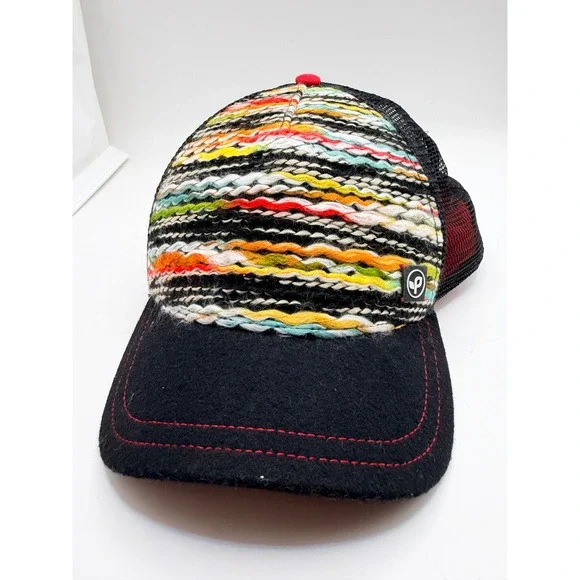 Pistil Trucker Hat Womens OS Black Multicolor Knit Wool Blend Mesh Snapback