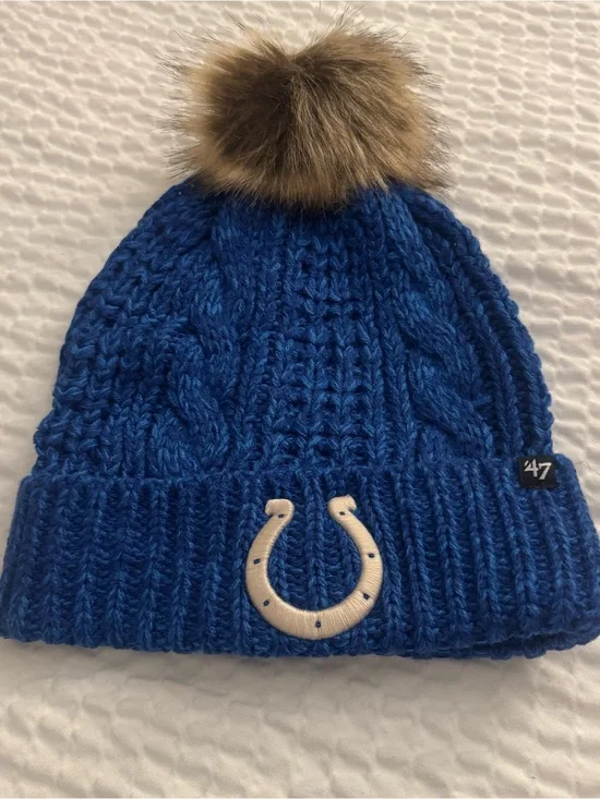 Women's '47 Royal Indianapolis Colts Meeko Cuffed Knit Hat with Pom