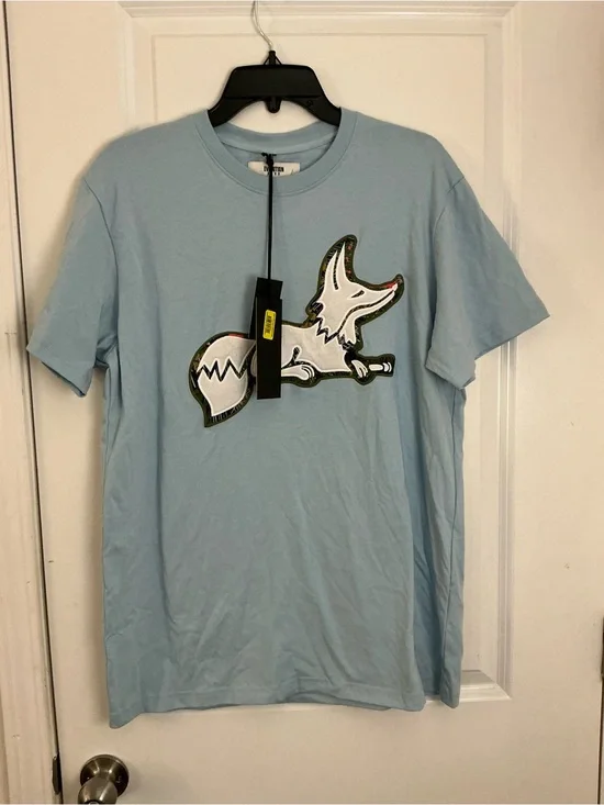 AKOO Evolution Light Blue Chenille Snobby Fox Graphic Tee T-Shirt Mens Size M NW
