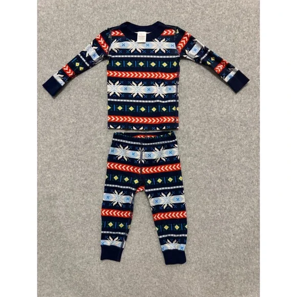 Hanna‎ Andersson Kids 2T Organic Cotton Fair Isle Snowflake Pajama Set Navy Blue