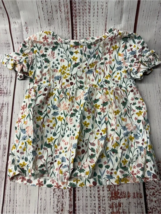 Carter's White Floral Short-Sleeve Baby Dress with Multi-Color Bloom