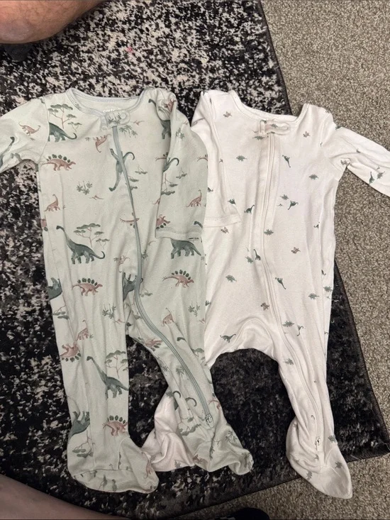 Carter's Dino Footed One-Piece Sleepers - Sage Green & White