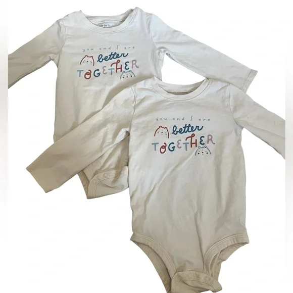 Carters Set of 2 Better Together Bodysuit Long-Sleeve Cousins Twins Friends