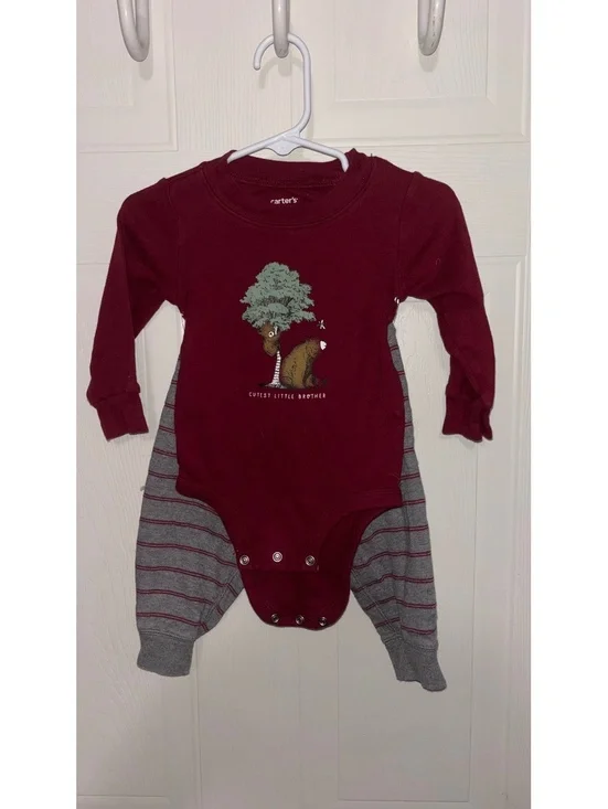 Carter's 12M Baby Two-Piece Pajama Set Burgundy and Gray
