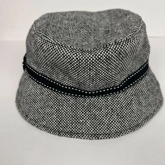 Nine West Nine & Co Women's Bucket Hat Black & White Tweed with Grosgrain Ribbon