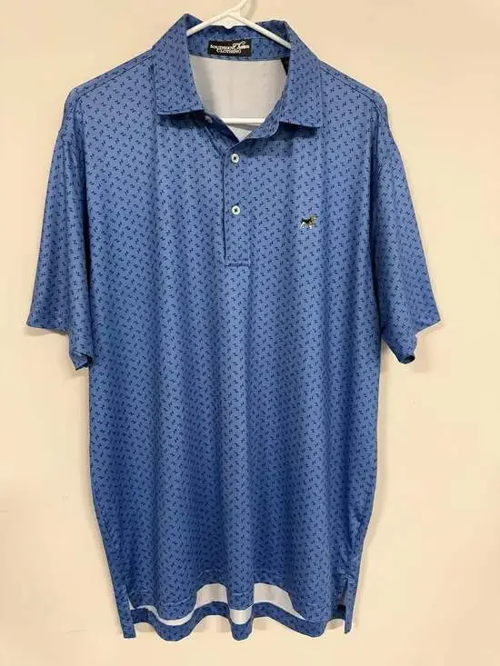 Southern Charm Clothing Golf Polo Size M Blue Beagle Print Performance