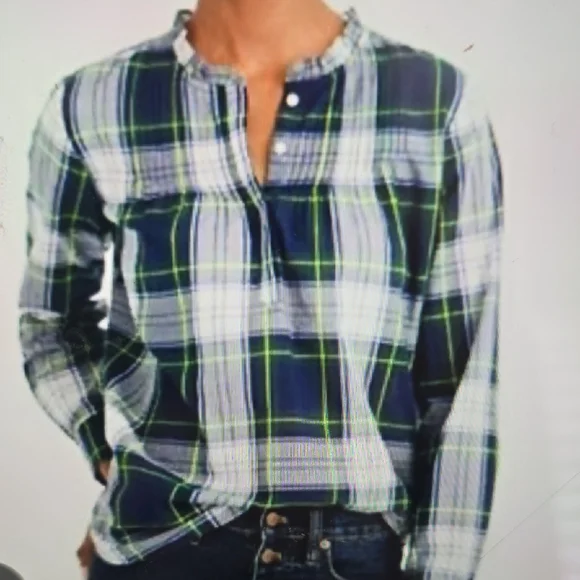 J. Crew Navy and Lime Plaid Button Down Shirt 6‎