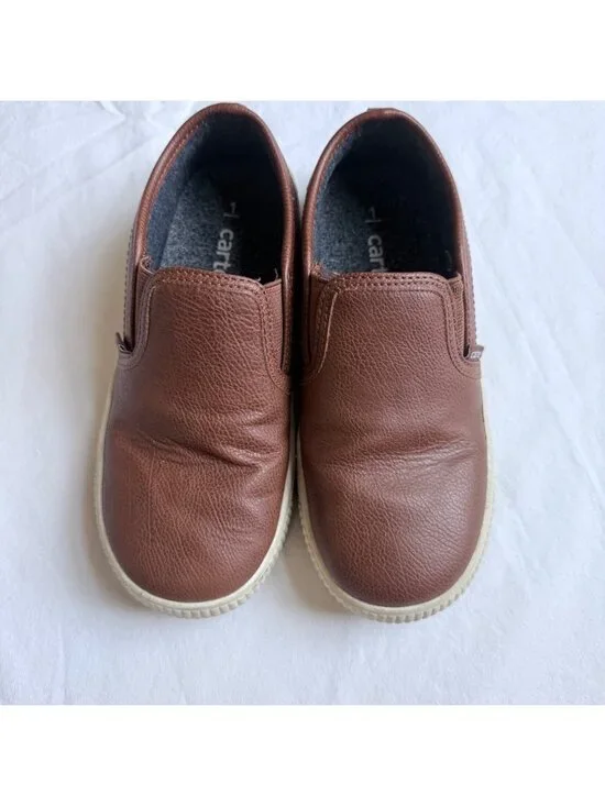 Carters Brown Faux Leather Casual Slip On Sneaker Boys size 1Y