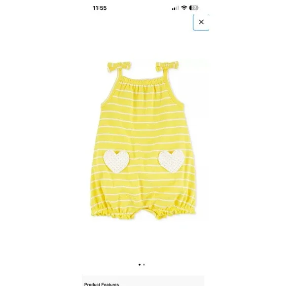 Girls Yellow Striped Heart Romper