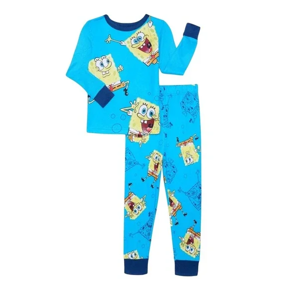 Spongebob Squarepants Boys Pajamas Set Size 6 Blue‎ Long Sleeve Cartoon Gift NEW