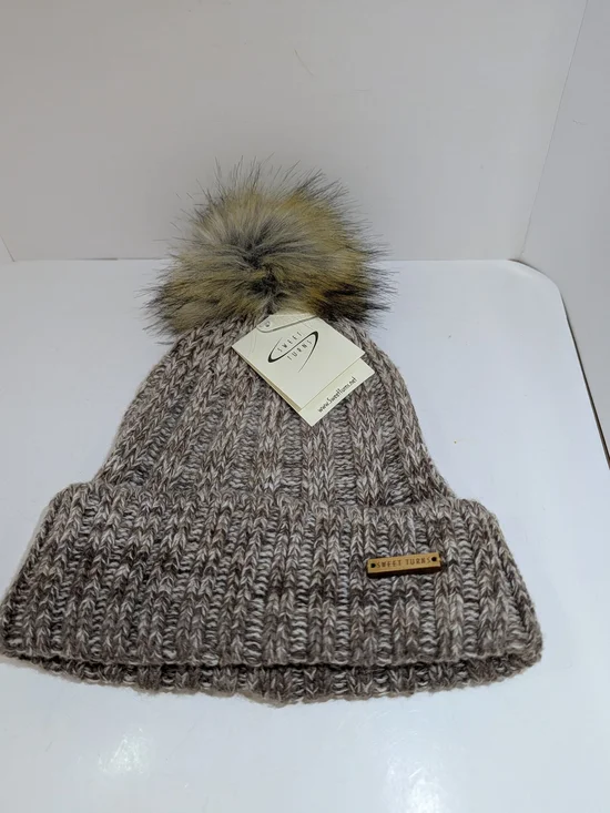 Sweet Turns knit pompom fleece lined beanie hat