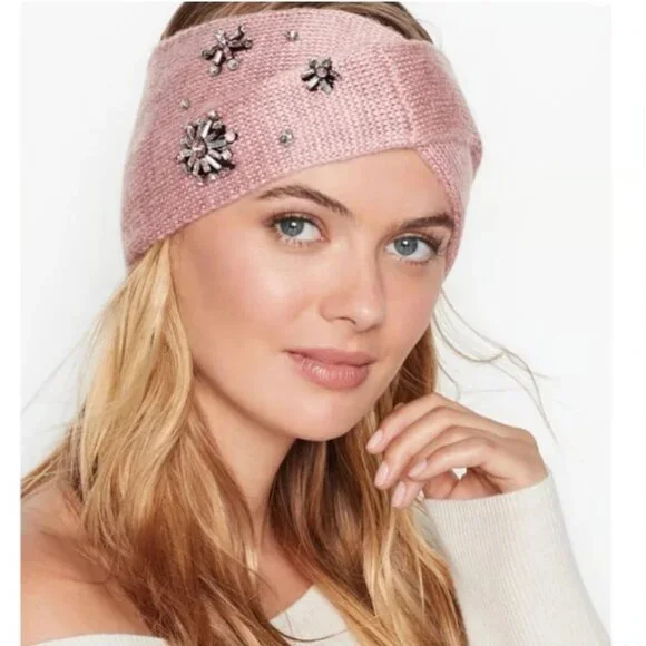 New Victoria's Secret Headband Winter Angel Sparkle Snowflake Ear Warmer Pink