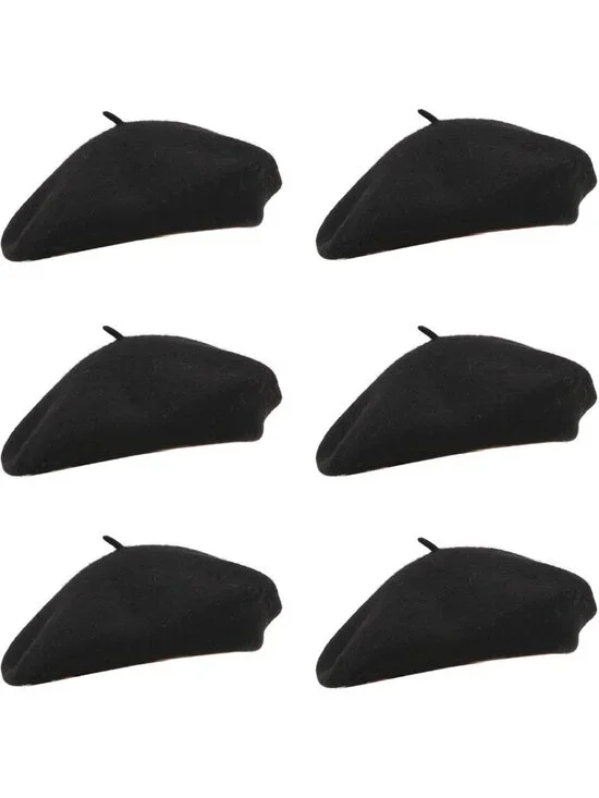6-Piece Wool Beret Set for Women | French Artist Hats | Solid Color Costumes