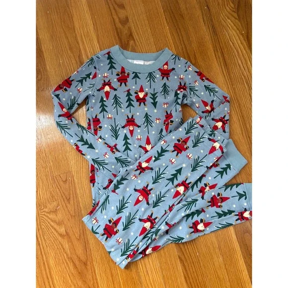 Hanna Andersson Kids‎ Pajama Set US 12 Blue Organic Cotton Gnome Christmas 150cm