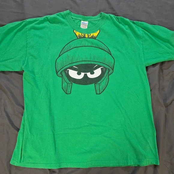 Vintage Looney Tunes Marvin the Martian Graphic T-Shirt Green Mens XL Gildan Y2K