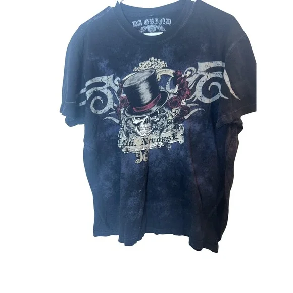 Da Grind Unlimited Shirt Mens XL Black Skull Top Hat Roses Gothic Graphic Tee