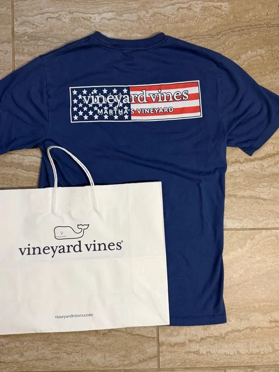 Vineyard Vines Navy Short-Sleeve Tee with American Flag Logo