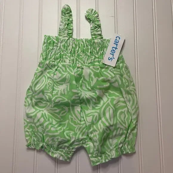 NWT Carters Green White Romper Floral Palm‎ Leaves Size Girls 3 Months