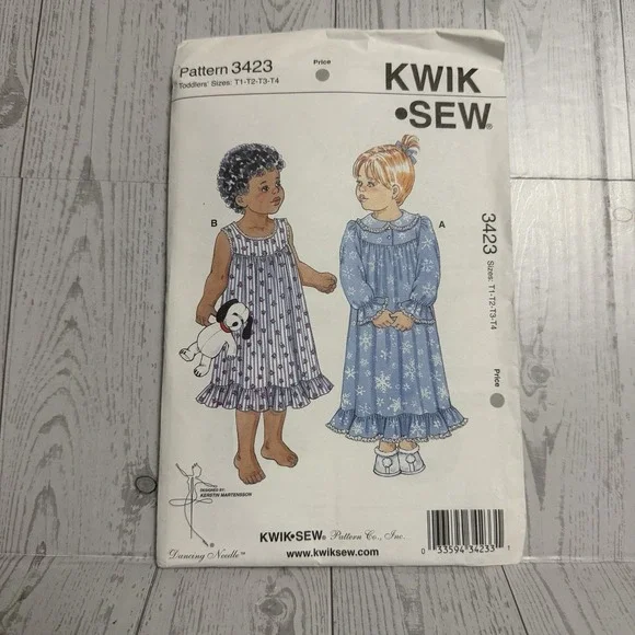 New Kwik Sew 3423 Toddler Nightgown Sewing Pattern Sealed Girls Uncut‎ Ruffled