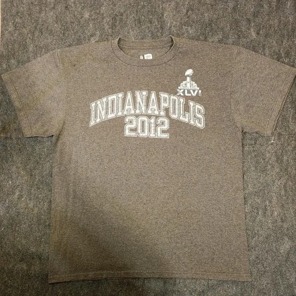 NFL Team Apparel Super Bowl XLVI Indianapolis 2012 T-Shirt Mens Large Grey