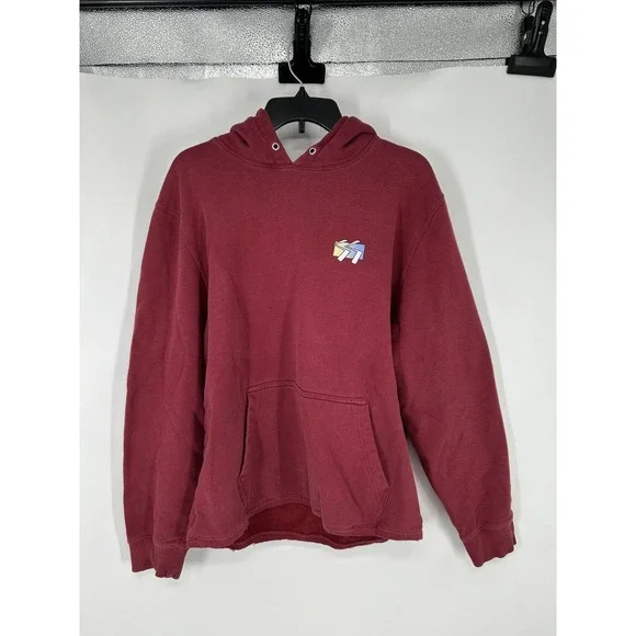 Stussy‎ Hoodie Mens Large Maroon Burgundy SS Cube Logo Fleece Sweatshirt Graphic