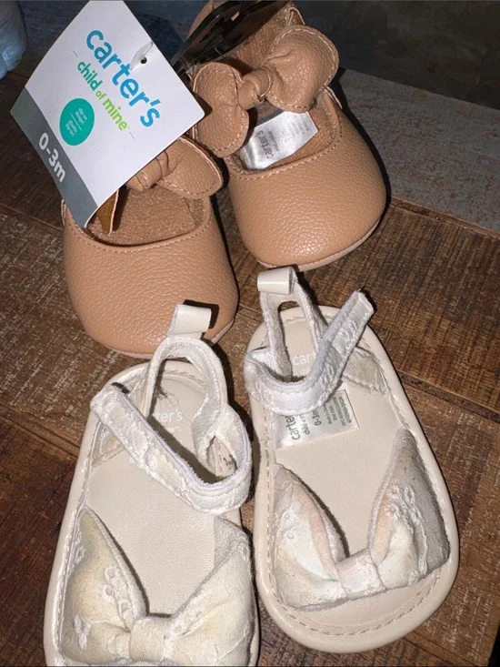 Carter's Baby Girls Tan and Cream Bow Sandals and Mary Janes