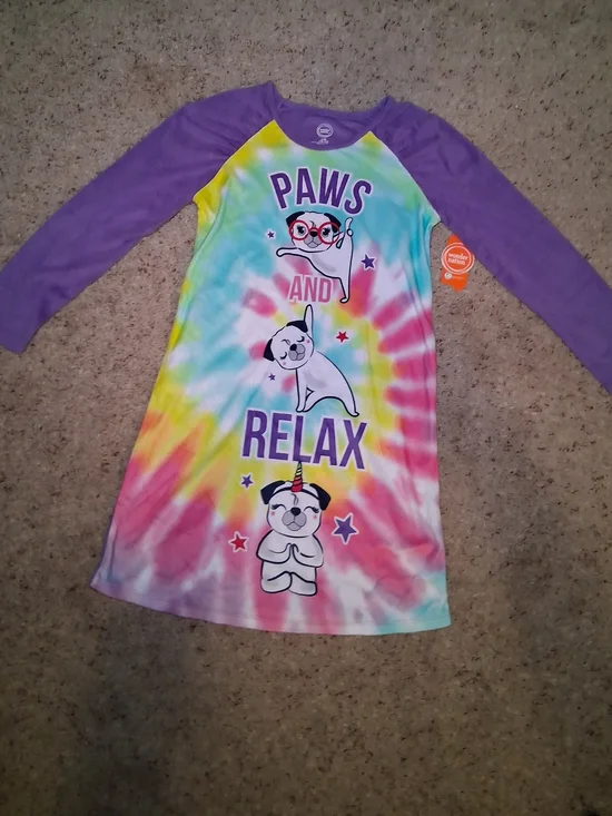 wonder nation Tie-Dye 'Paws and Relax' Nightgown For Girls Size L(10/12)