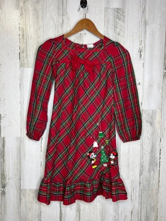 Disney Store Girls Size 7 8 Mickey Minnie Mouse Christmas Plaid Nightgown