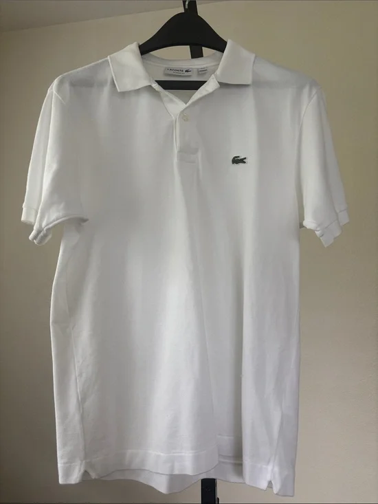 Lacoste White Cotton Piqué Polo with Green Crocodile Logo