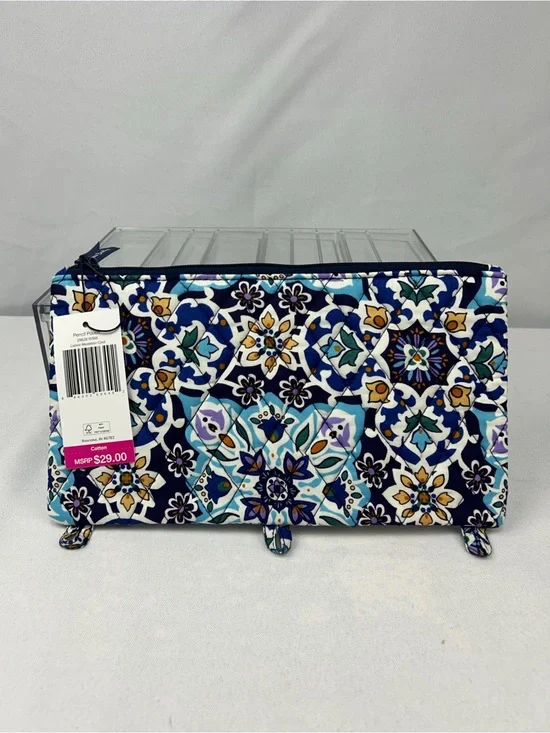 Vera Bradley Navy Teal Floral Quilted Cosmetic Pouch