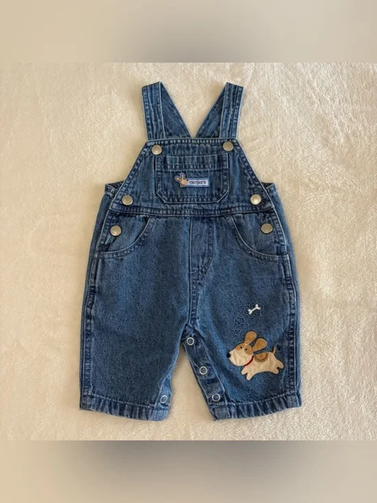 Carter Boys Infant Dog Gone Cute Denim Overalls with Dog Patch Size S (3 months)