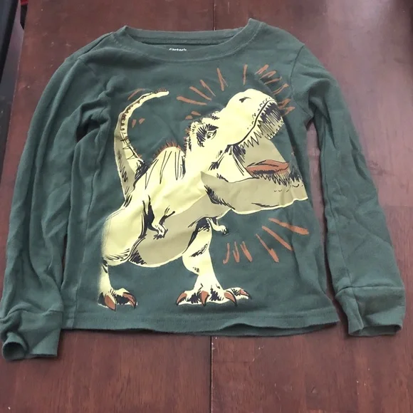 🧡 Carter's Dark Green Long-Sleeve Pj Tee with Yellow Dino Print