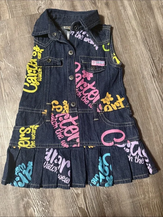 Carter's Dark Denim Sleeveless Dress with Pink, Yellow & Teal Graphics