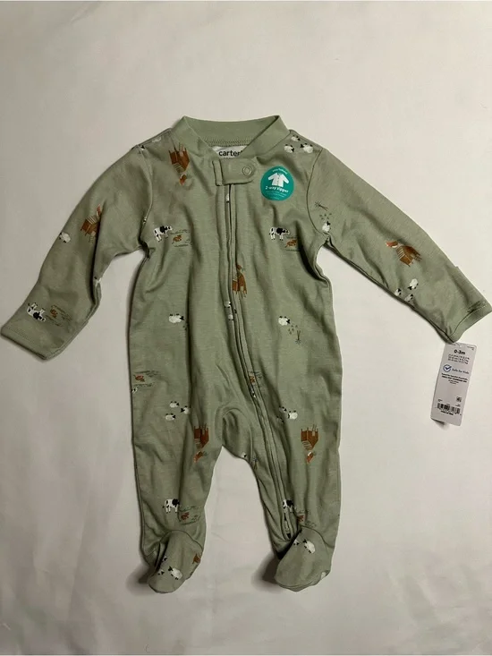 Carter's Green Farm Animal Zip Footed One-Piece