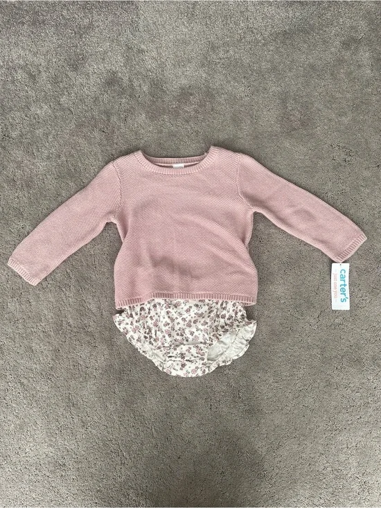 Carter's Light Pink Knit Sweater with Floral Diaper Cover