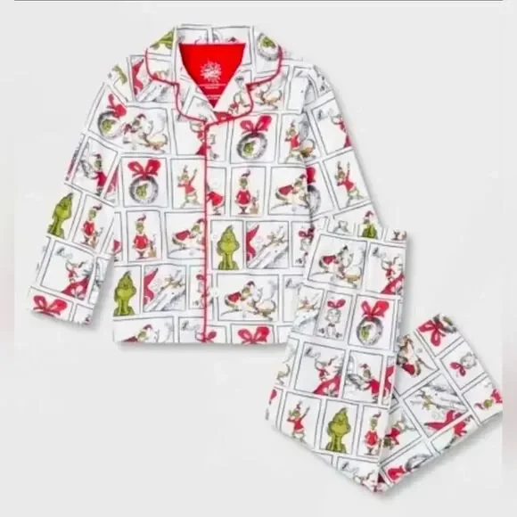 Dr. Seuss Grinch 2 Piece Pajamas Unisex Soft, Christmas Holiday NEW