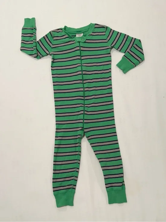Hanna Andersson Green, Navy, & Gray Striped Sleeper PJs