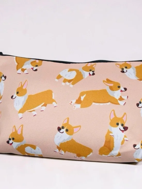 Corgi Dog Print Makeup or Pencil Case Cute Zipper Pouch Animal Print