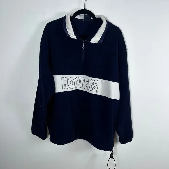 Vintage Hooters Akwa Fleece Pullover Mens XL Navy Blue 1/4 Zip Made in USA