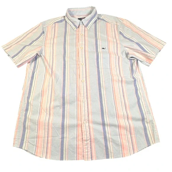 NWT Vineyard Vines Mens Awning‎ Stripe SS Classic Fit Shirt Jake Blue Large