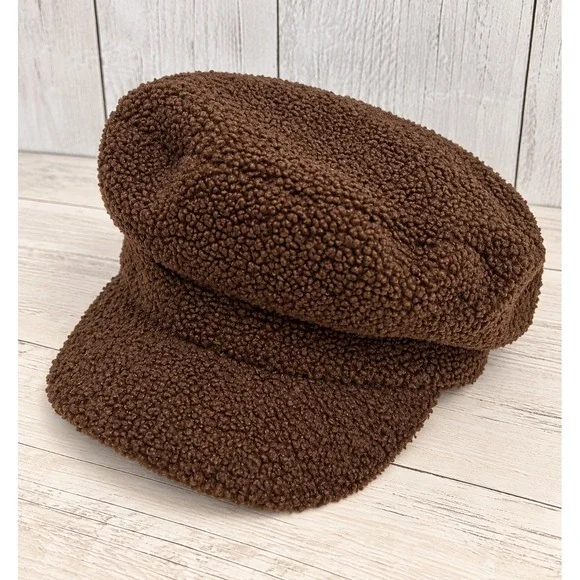 Sonoma Goods For Life Brown Sherpa Fleece Newsboy Baker Boy Cap Fall/Winter Hat