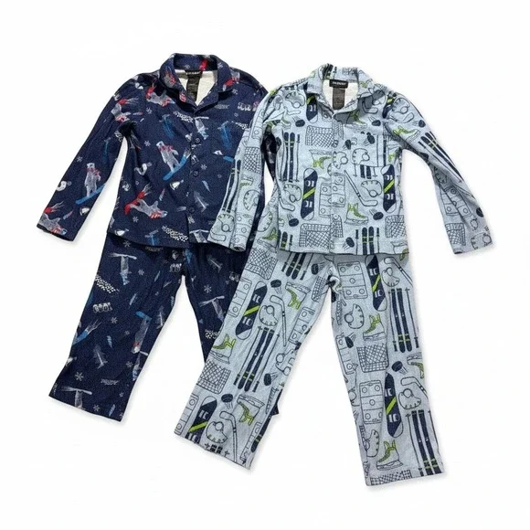 Joe Boxer Boys S 6/7‎ Blue Fleece Pajama Set 2-Pack Winter Sports Casual Cozy PJ