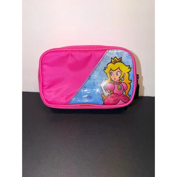 Nintendo Super‎ Mario Princess Peach Pink Pencil Case Double Zip Utility Pouch