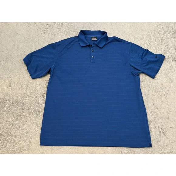 Nike Golf Polo Shirt Mens XL Blue Striped Dri Fit Active Performance 274038