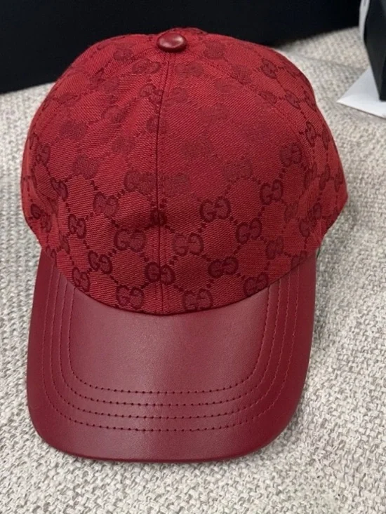 Double G Designer Red Burgundy Letter Logo Monogram Baseball Hat Cap