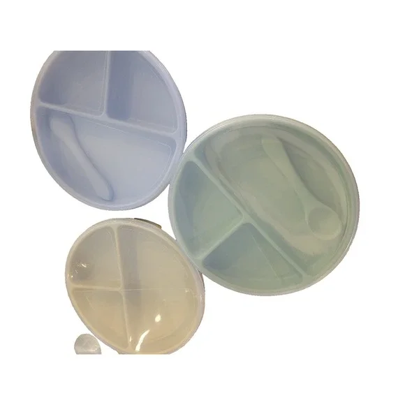 NEW Toddler Divided‎ Bowls w/ Suction Bottoms, Lids & Utensils | 3pc Set