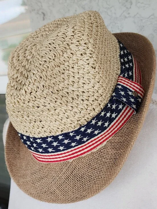Steve Madden Tan Straw Fedora with Black Sweatband